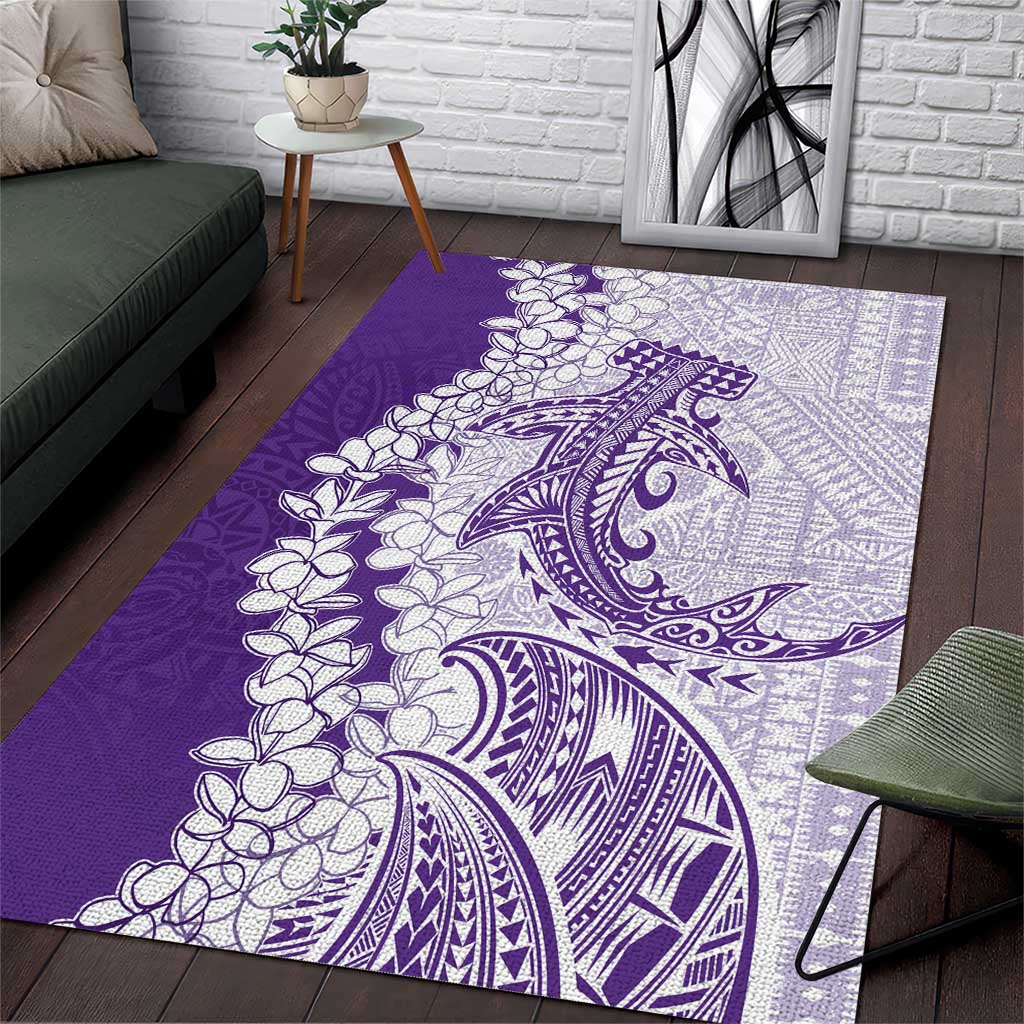 Polynesian Purple Plumeria Lei Area Rug with Hammerhead Shark