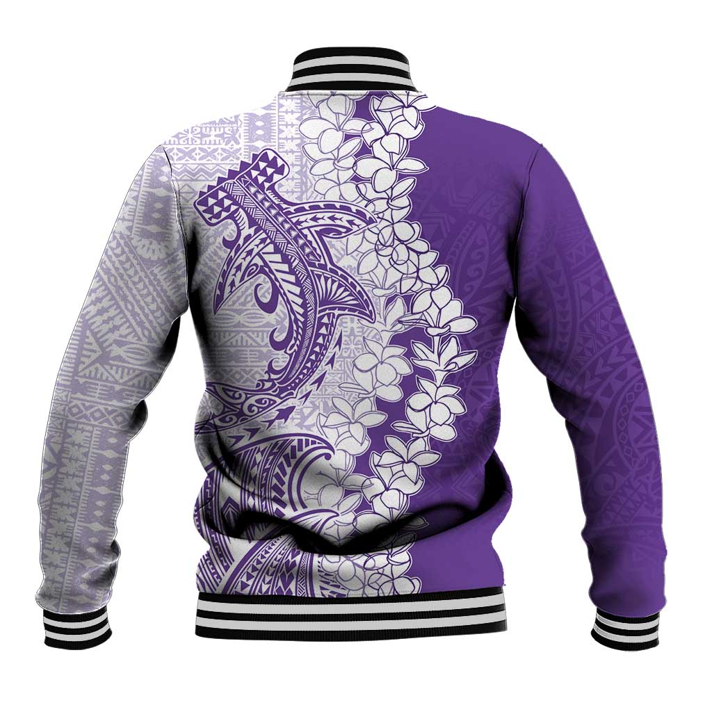 Polynesian Purple Plumeria Lei Baseball Jacket with Hammerhead Shark LT7 - Polynesian Pride