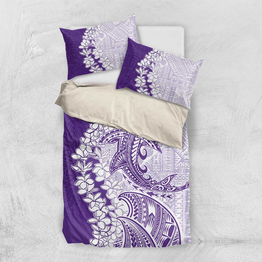 Polynesian Purple Plumeria Lei Bedding Set with Hammerhead Shark