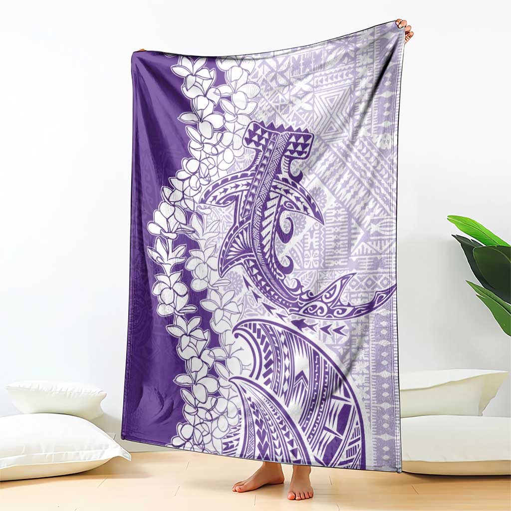 Polynesian Purple Plumeria Lei Blanket with Hammerhead Shark LT7 - Polynesian Pride