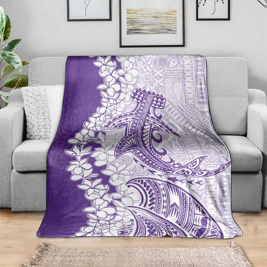 Polynesian Purple Plumeria Lei Blanket with Hammerhead Shark LT7 - Polynesian Pride