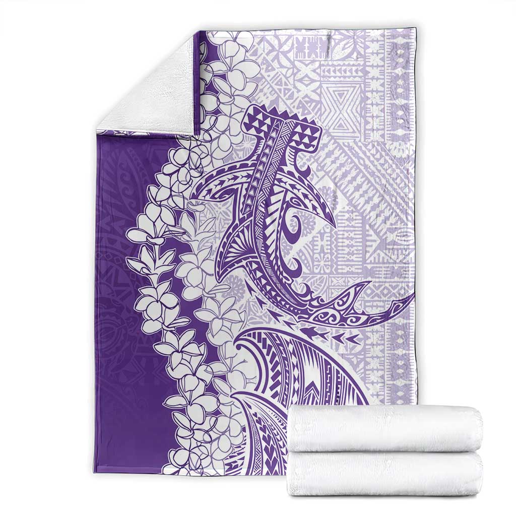 Polynesian Purple Plumeria Lei Blanket with Hammerhead Shark LT7 - Polynesian Pride