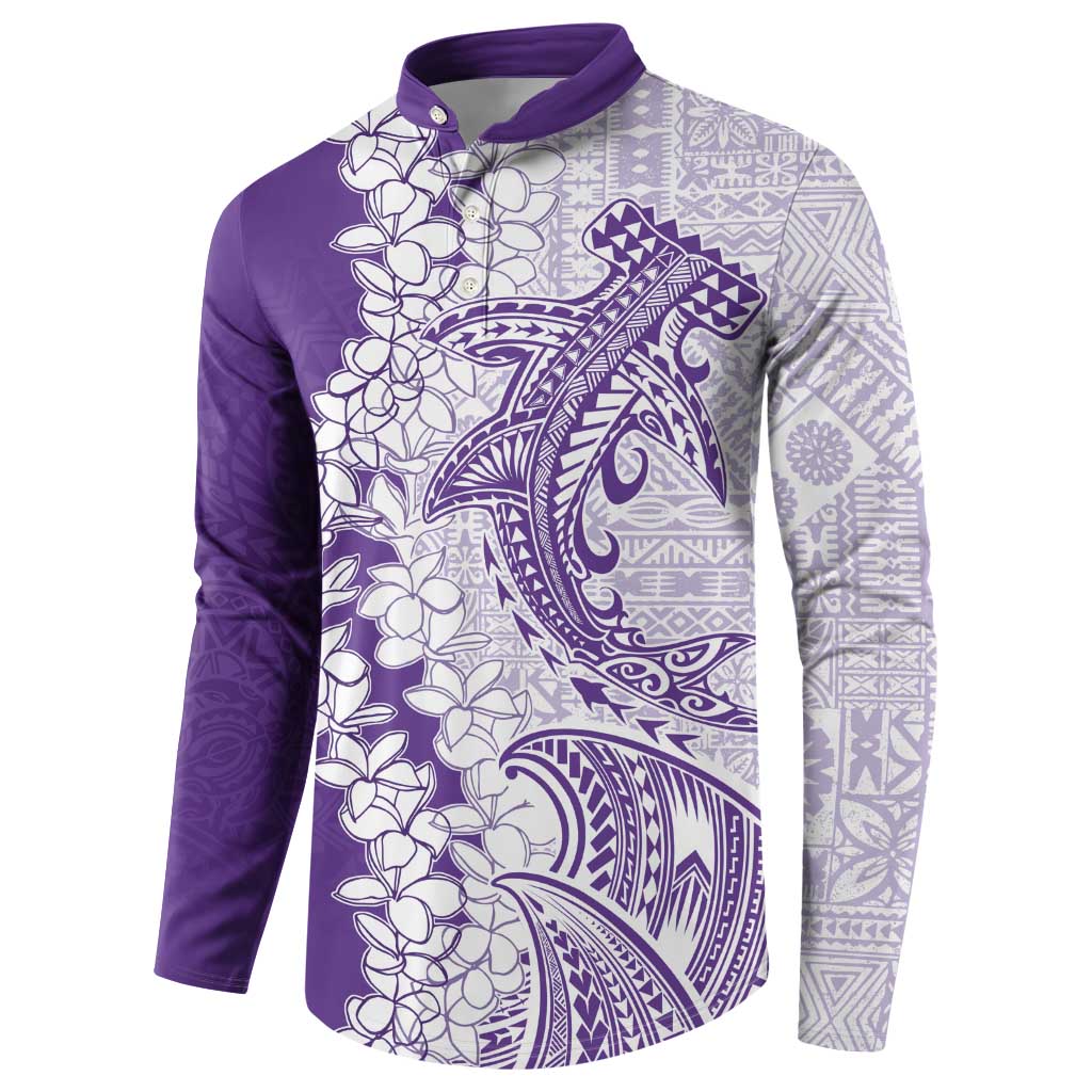 Polynesian Purple Plumeria Lei Button Sweatshirt with Hammerhead Shark LT7 - Polynesian Pride
