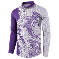 Polynesian Purple Plumeria Lei Button Sweatshirt with Hammerhead Shark LT7 - Polynesian Pride