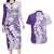 Polynesian Purple Plumeria Lei Couples Matching Long Sleeve Bodycon Dress and Hawaiian Shirt with Hammerhead Shark