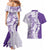 Polynesian Purple Plumeria Lei Couples Matching Mermaid Dress and Hawaiian Shirt with Hammerhead Shark