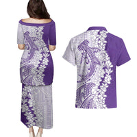 Polynesian Purple Plumeria Lei Couples Matching Puletasi and Hawaiian Shirt with Hammerhead Shark LT7 - Polynesian Pride