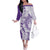 Polynesian Purple Plumeria Lei Family Matching Off The Shoulder Long Sleeve Dress and Hawaiian Shirt with Hammerhead Shark