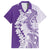 Polynesian Purple Plumeria Lei Family Matching Off Shoulder Short Dress and Hawaiian Shirt with Hammerhead Shark