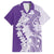 Polynesian Purple Plumeria Lei Family Matching Short Sleeve Bodycon Dress and Hawaiian Shirt with Hammerhead Shark