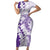 Polynesian Purple Plumeria Lei Family Matching Short Sleeve Bodycon Dress and Hawaiian Shirt with Hammerhead Shark