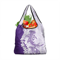 Polynesian Purple Plumeria Lei Grocery Bag with Hammerhead Shark