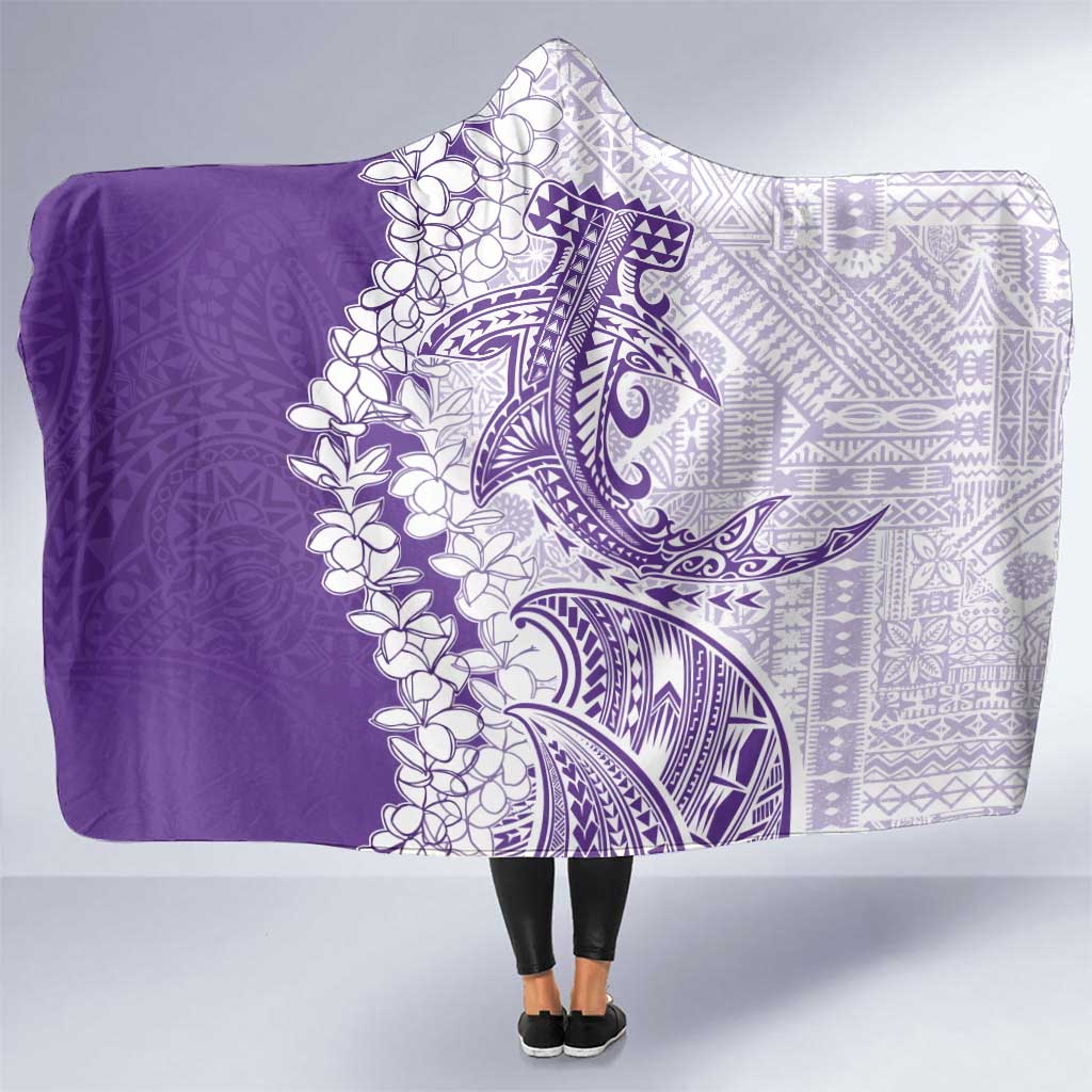 Polynesian Purple Plumeria Lei Hooded Blanket with Hammerhead Shark LT7 One Size Purple - Polynesian Pride