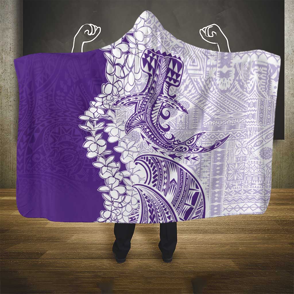 Polynesian Purple Plumeria Lei Hooded Blanket with Hammerhead Shark LT7 - Polynesian Pride