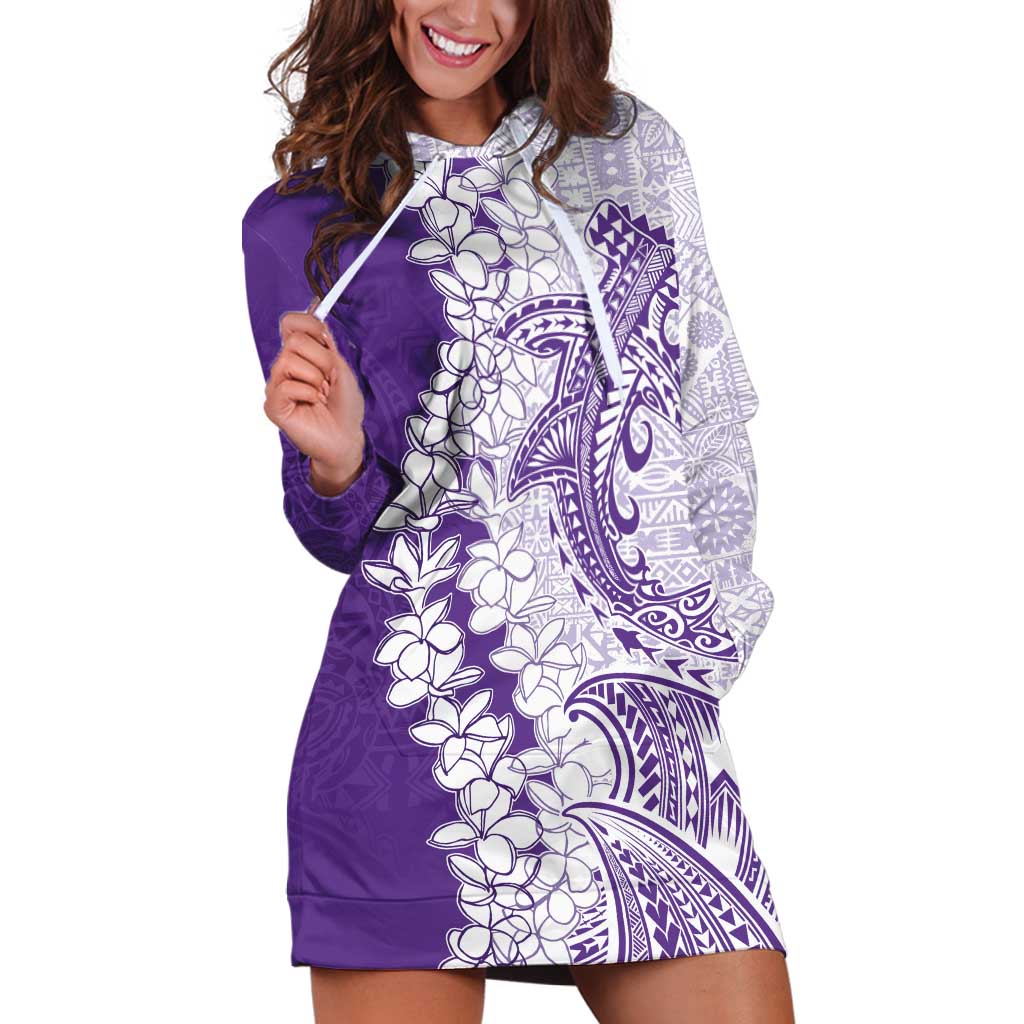 Polynesian Purple Plumeria Lei Hoodie Dress with Hammerhead Shark