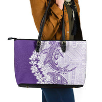 Polynesian Purple Plumeria Lei Leather Tote Bag with Hammerhead Shark LT7 - Polynesian Pride