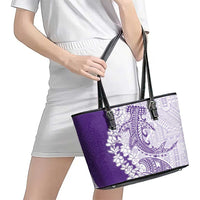 Polynesian Purple Plumeria Lei Leather Tote Bag with Hammerhead Shark LT7 - Polynesian Pride