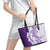 Polynesian Purple Plumeria Lei Leather Tote Bag with Hammerhead Shark