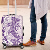 Polynesian Purple Plumeria Lei Luggage Cover with Hammerhead Shark