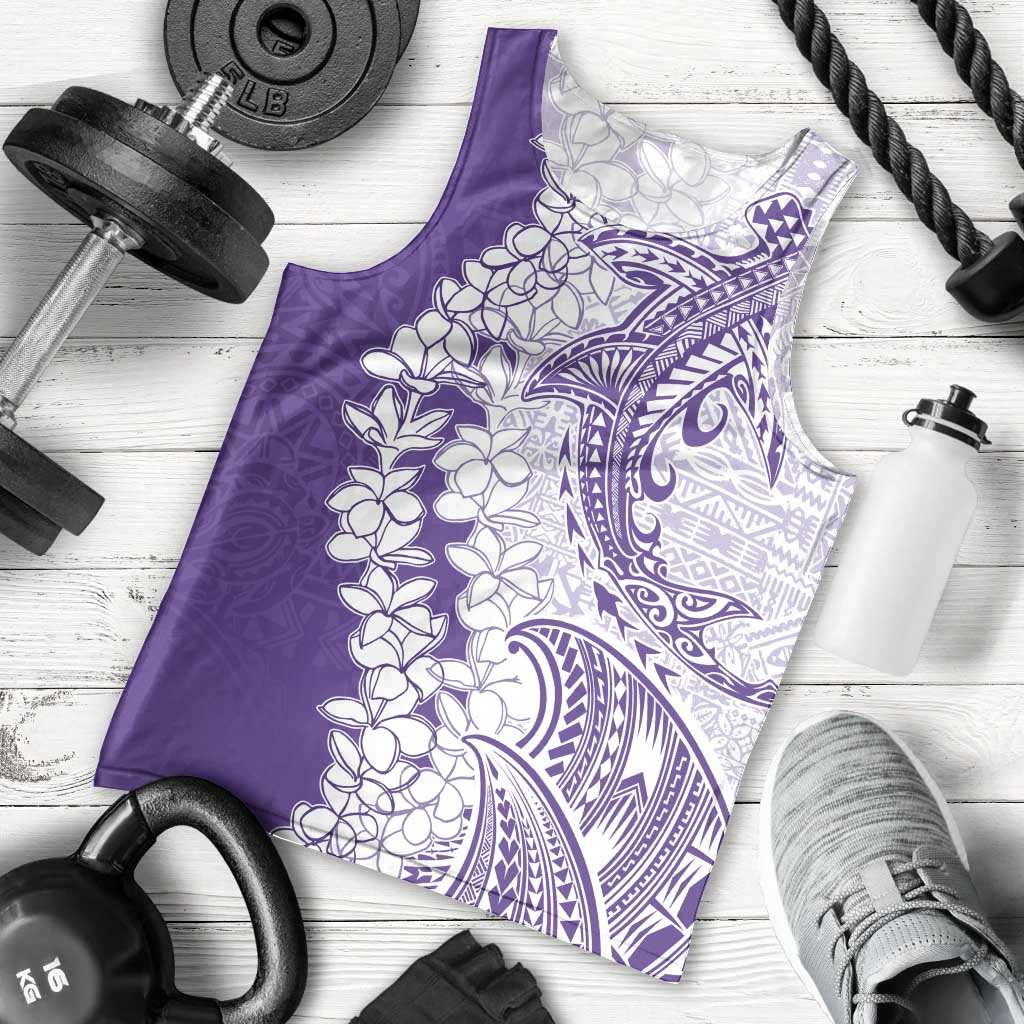 Polynesian Purple Plumeria Lei Men Tank Top with Hammerhead Shark LT7 - Polynesian Pride