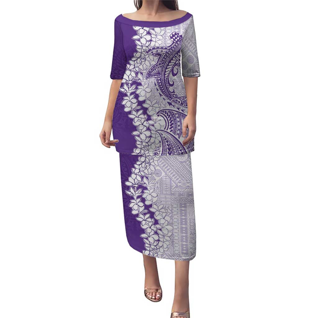 Polynesian Purple Plumeria Lei Puletasi with Hammerhead Shark LT7 Long Dress Purple - Polynesian Pride