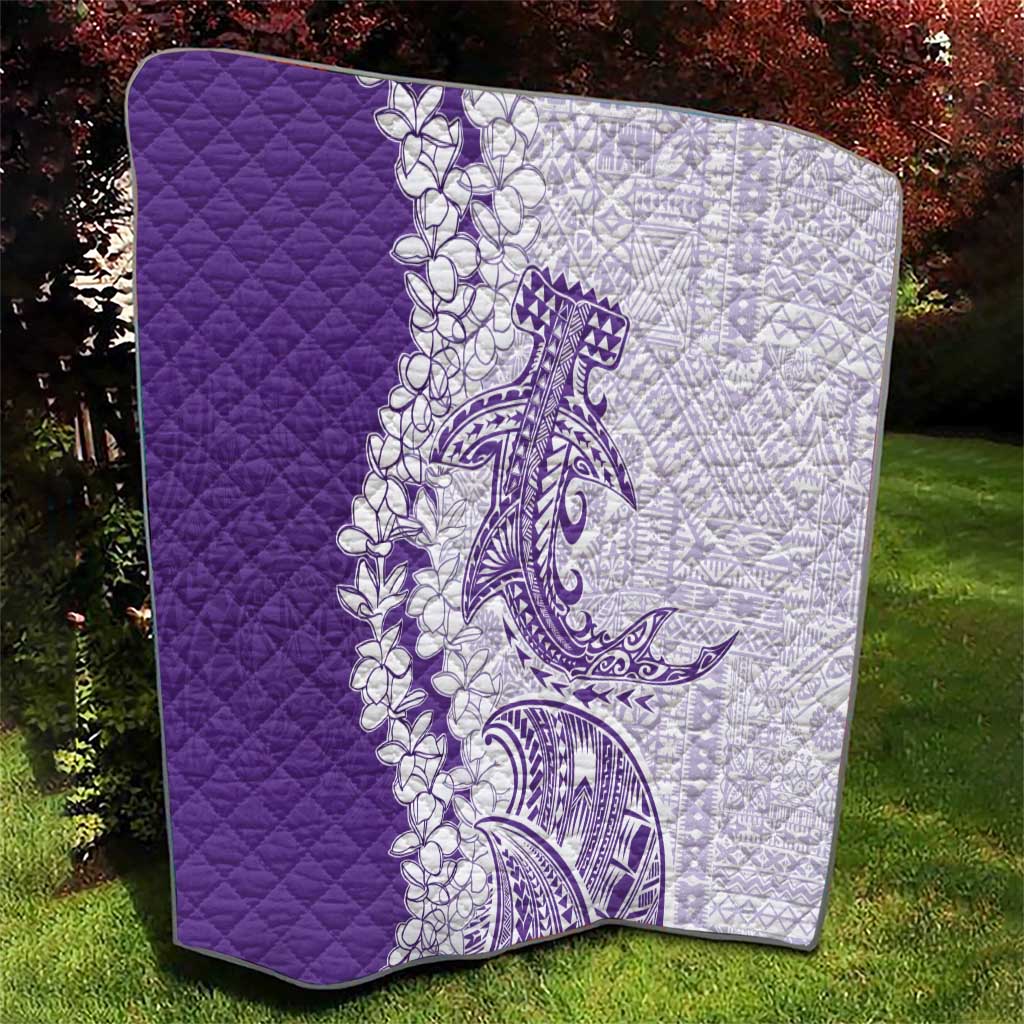 Polynesian Purple Plumeria Lei Quilt with Hammerhead Shark