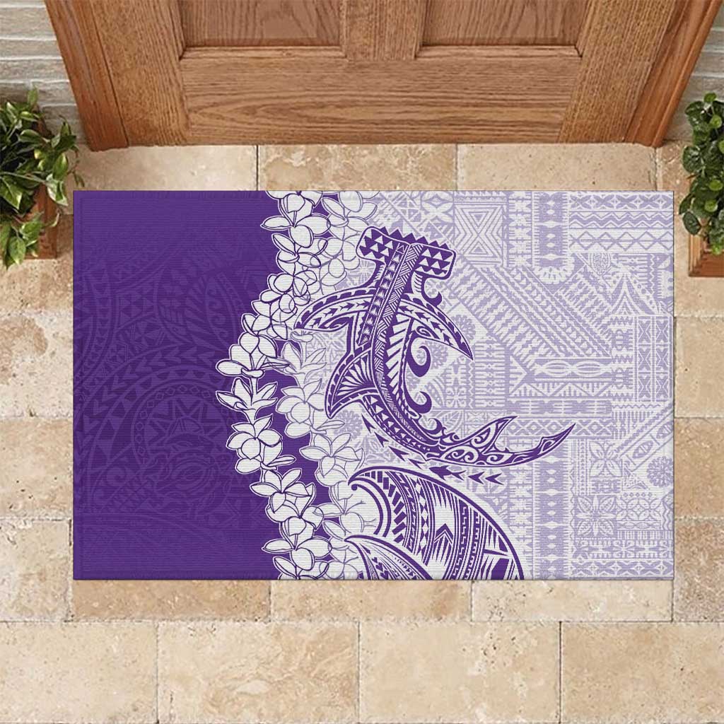 Polynesian Purple Plumeria Lei Rubber Doormat with Hammerhead Shark LT7 Purple - Polynesian Pride