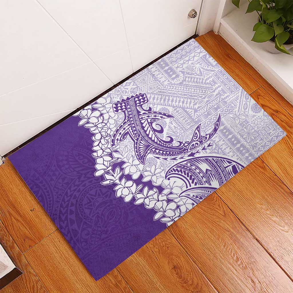 Polynesian Purple Plumeria Lei Rubber Doormat with Hammerhead Shark LT7 - Polynesian Pride