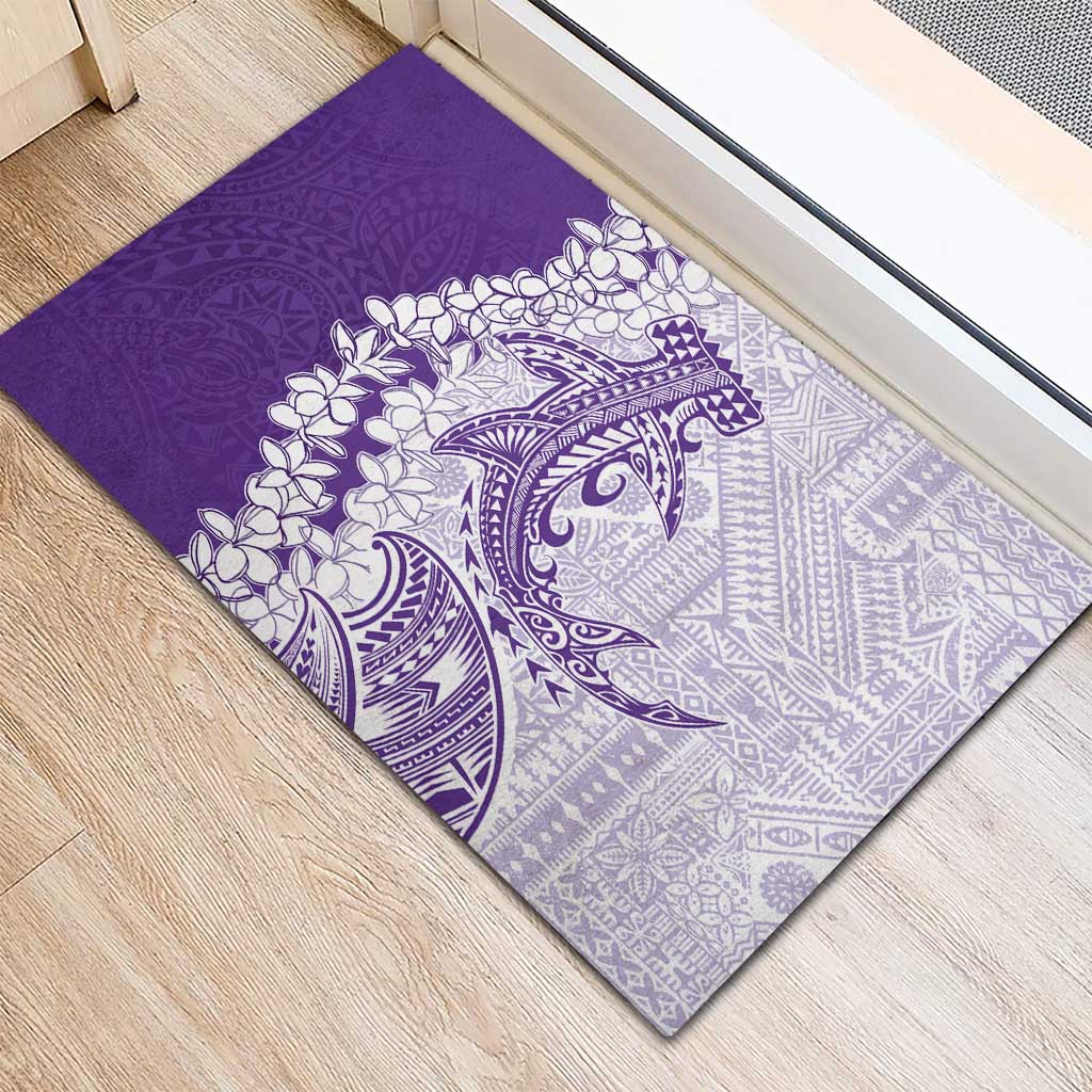 Polynesian Purple Plumeria Lei Rubber Doormat with Hammerhead Shark LT7 - Polynesian Pride