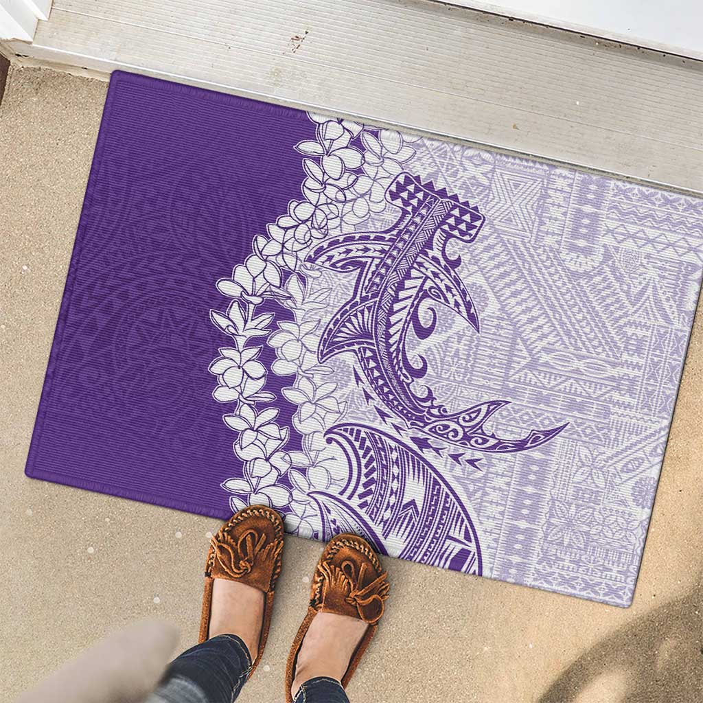 Polynesian Purple Plumeria Lei Rubber Doormat with Hammerhead Shark LT7 - Polynesian Pride