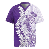 Polynesian Purple Plumeria Lei Rugby Jersey with Hammerhead Shark