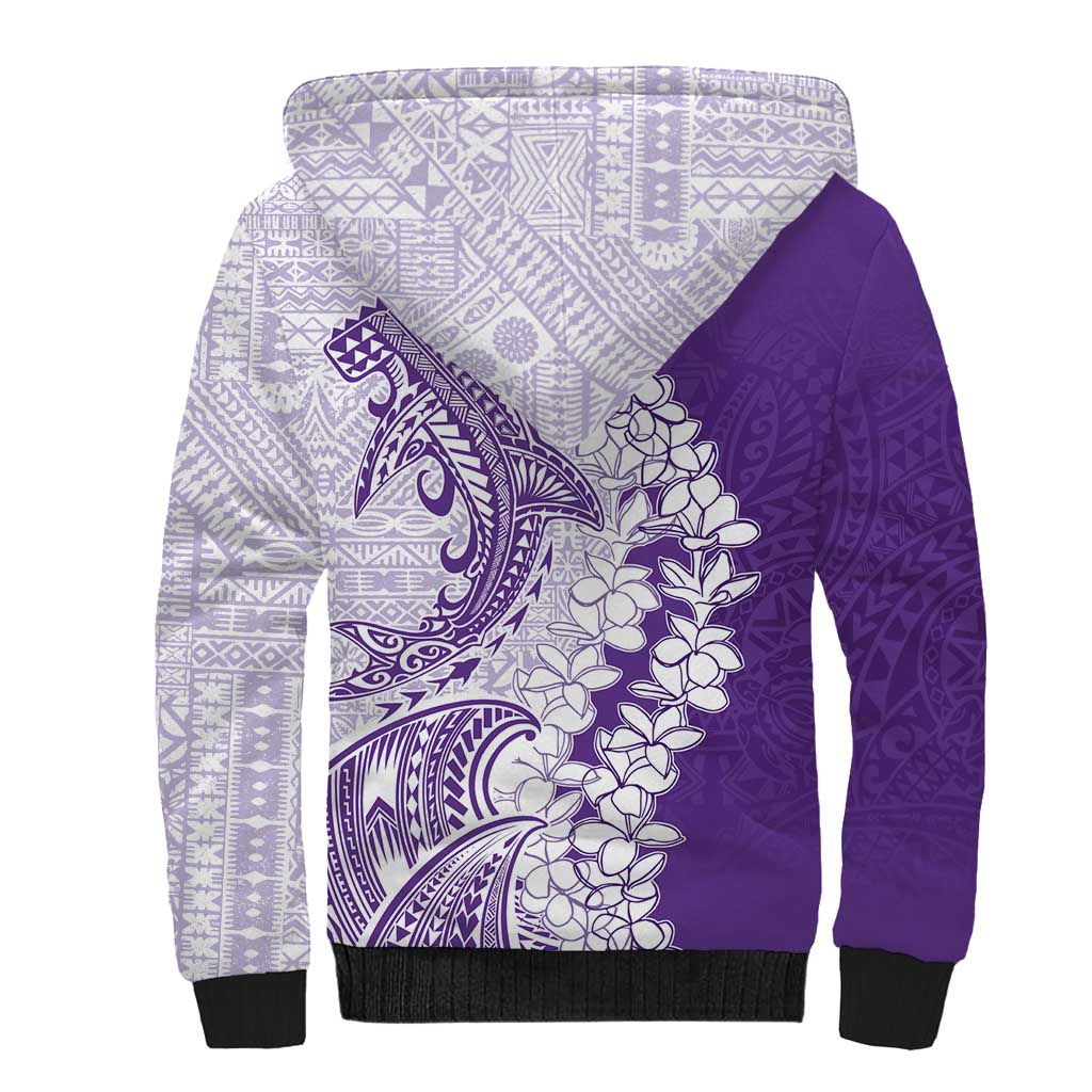 Polynesian Purple Plumeria Lei Sherpa Hoodie with Hammerhead Shark LT7 - Polynesian Pride
