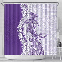 Polynesian Purple Plumeria Lei Shower Curtain with Hammerhead Shark