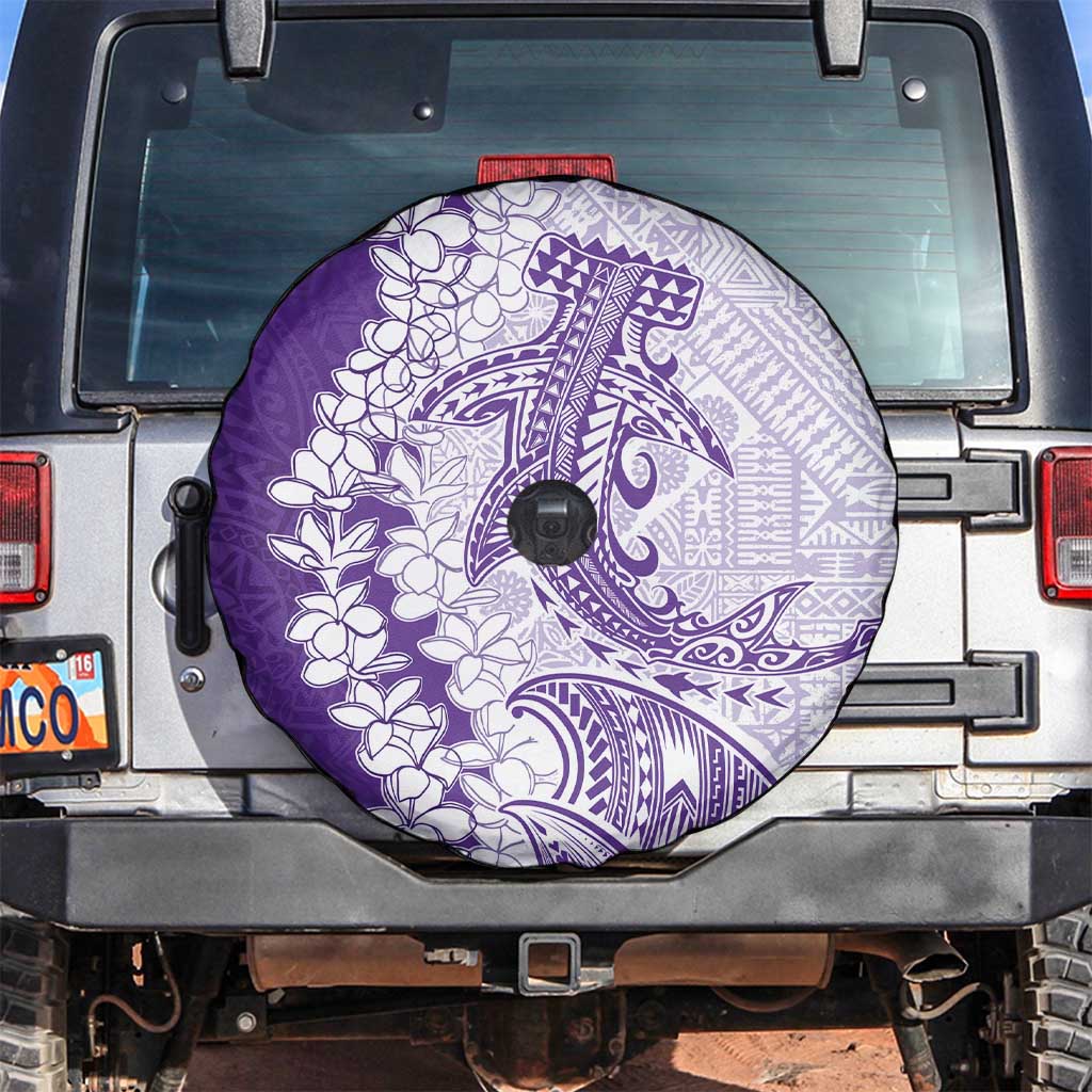 Polynesian Purple Plumeria Lei Spare Tire Cover with Hammerhead Shark