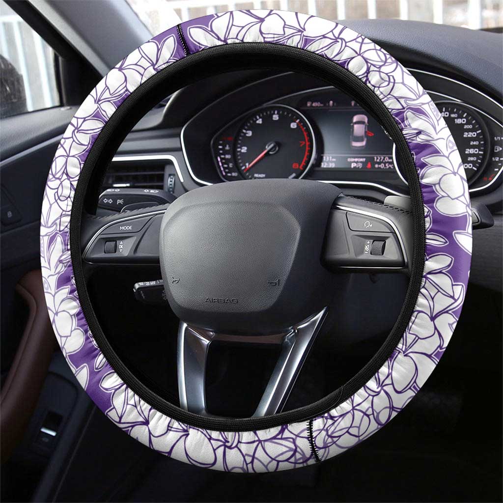 Polynesian Purple Plumeria Lei Steering Wheel Cover with Hammerhead Shark LT7 - Polynesian Pride