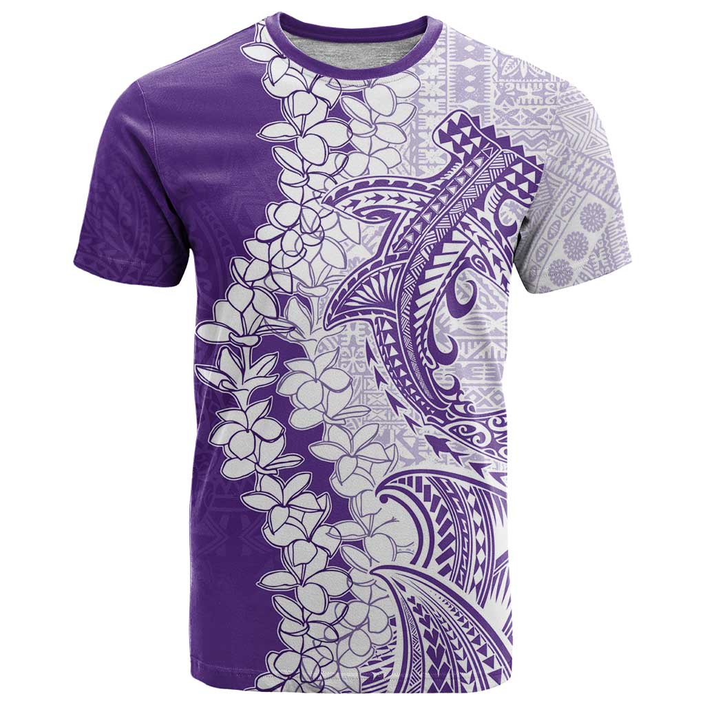 Polynesian Purple Plumeria Lei T Shirt with Hammerhead Shark LT7 Purple - Polynesian Pride