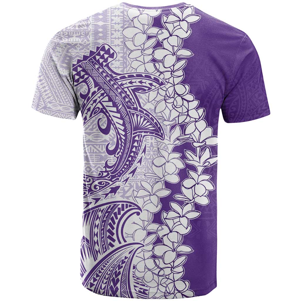 Polynesian Purple Plumeria Lei T Shirt with Hammerhead Shark LT7 - Polynesian Pride