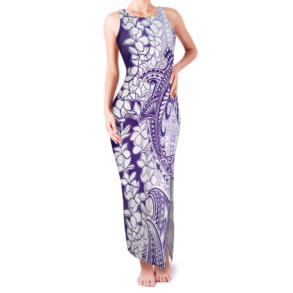 Polynesian Purple Plumeria Lei Tank Maxi Dress with Hammerhead Shark