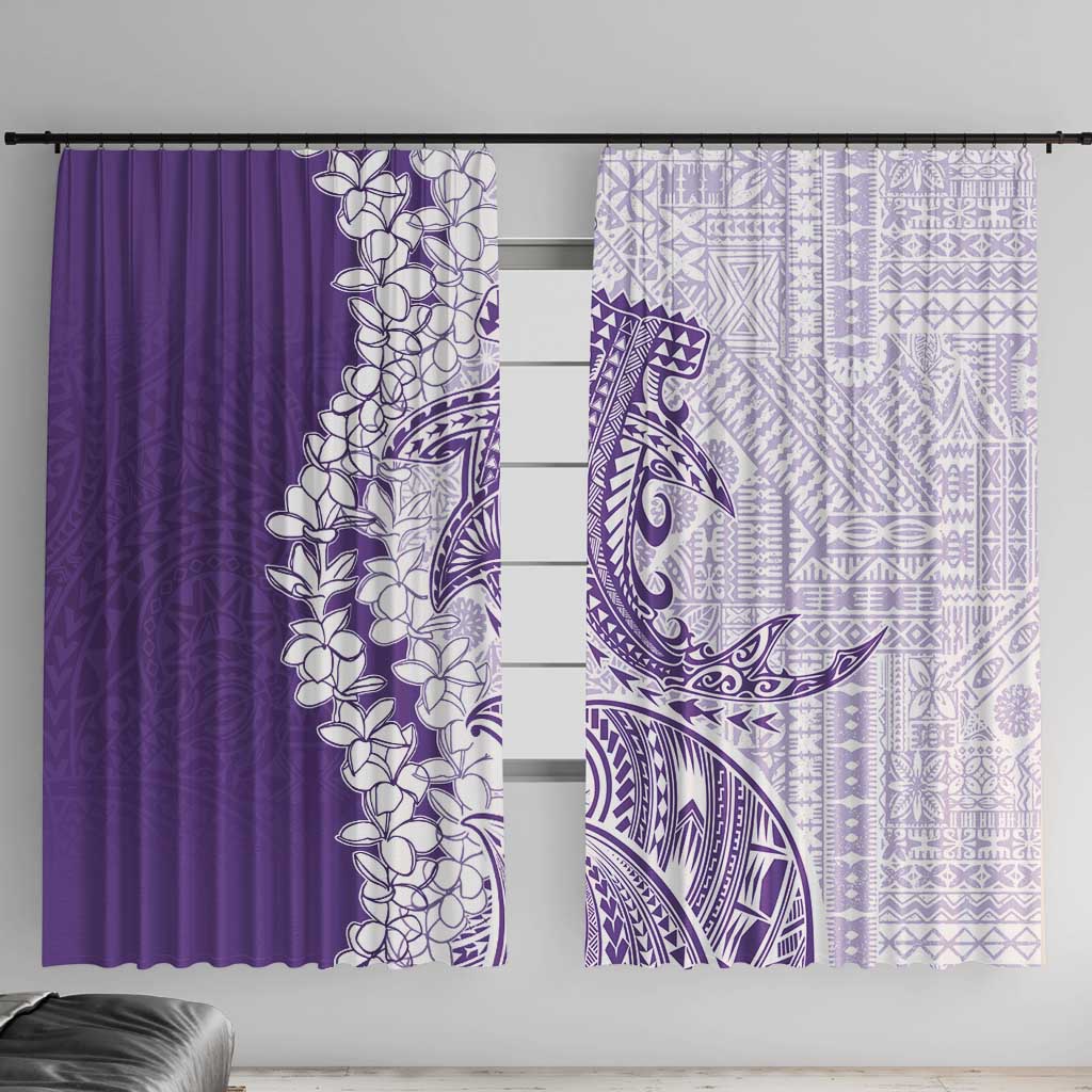 Polynesian Purple Plumeria Lei Window Curtain with Hammerhead Shark LT7 With Hooks Purple - Polynesian Pride