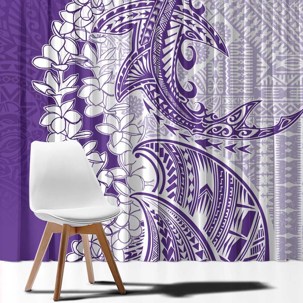 Polynesian Purple Plumeria Lei Window Curtain with Hammerhead Shark LT7 - Polynesian Pride