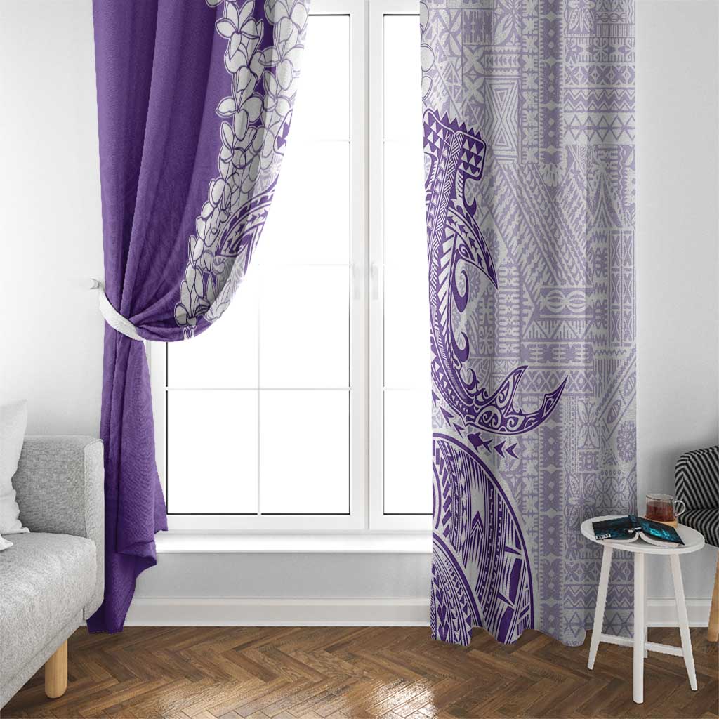 Polynesian Purple Plumeria Lei Window Curtain with Hammerhead Shark LT7 - Polynesian Pride