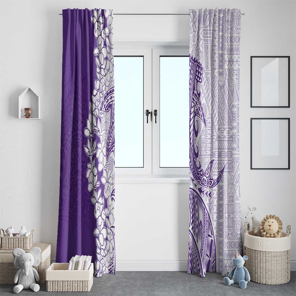 Polynesian Purple Plumeria Lei Window Curtain with Hammerhead Shark LT7 - Polynesian Pride