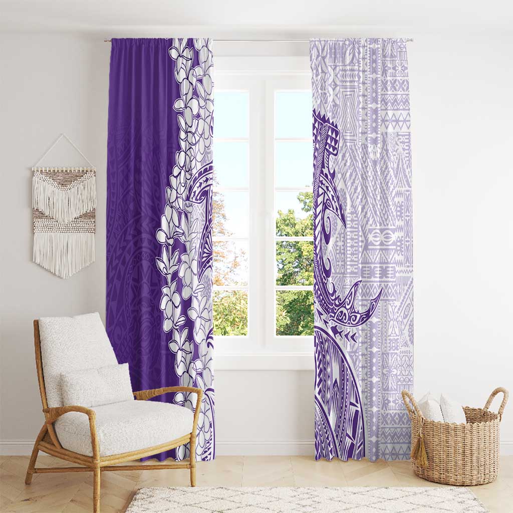 Polynesian Purple Plumeria Lei Window Curtain with Hammerhead Shark LT7 - Polynesian Pride