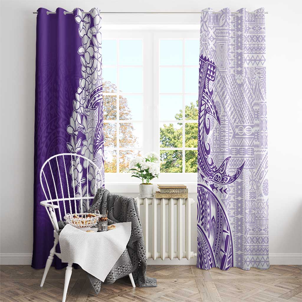 Polynesian Purple Plumeria Lei Window Curtain with Hammerhead Shark LT7 - Polynesian Pride