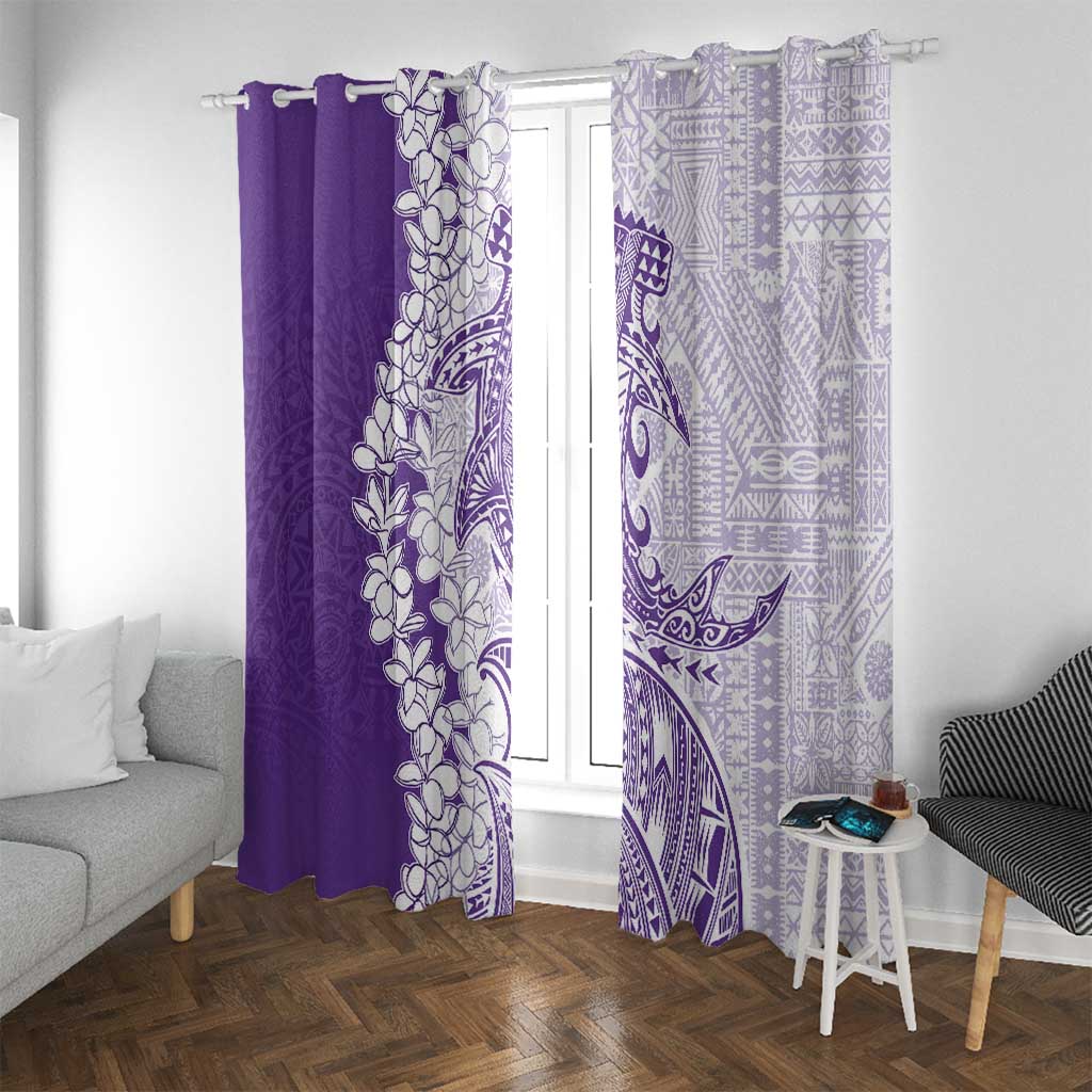 Polynesian Purple Plumeria Lei Window Curtain with Hammerhead Shark LT7 With Grommets Purple - Polynesian Pride