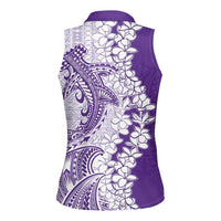 Polynesian Purple Plumeria Lei Women Sleeveless Polo Shirt with Hammerhead Shark LT7 - Polynesian Pride