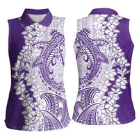 Polynesian Purple Plumeria Lei Women Sleeveless Polo Shirt with Hammerhead Shark LT7 - Polynesian Pride