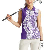 Polynesian Purple Plumeria Lei Women Sleeveless Polo Shirt with Hammerhead Shark LT7 - Polynesian Pride