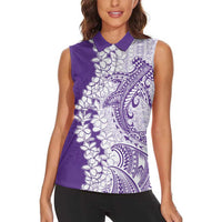 Polynesian Purple Plumeria Lei Women Sleeveless Polo Shirt with Hammerhead Shark LT7 - Polynesian Pride