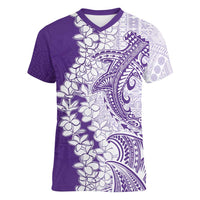 Polynesian Purple Plumeria Lei Women V-Neck T-Shirt with Hammerhead Shark LT7 Female Purple - Polynesian Pride